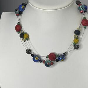 Chico's necklace costume signed jewelry multi colored beads beaded on wire boho